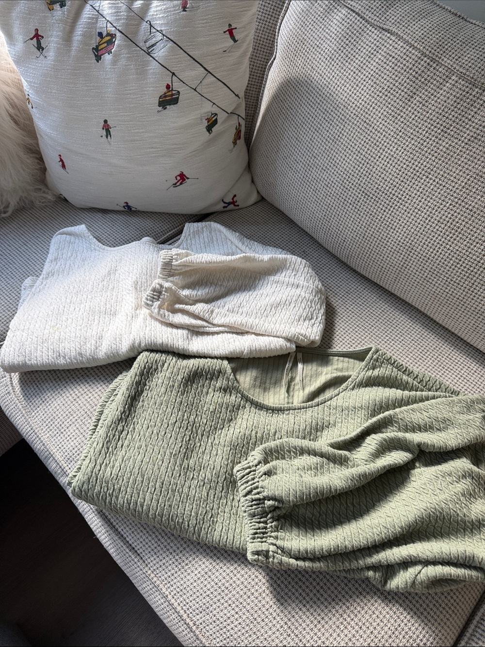 Anthropologie Sage Green & Cream Ribbed Crewneck Sweaters